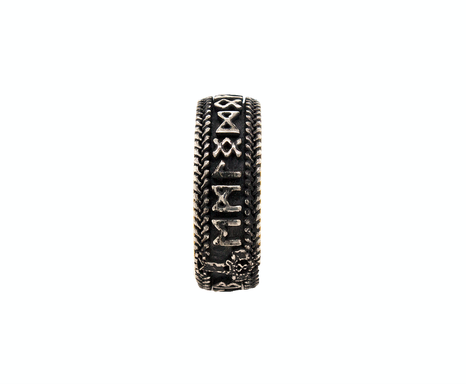 8mm Custom Made, Dome Shaped, Silver Ring with Yellow Gold Plated Interior and Personalized Runes Engraving