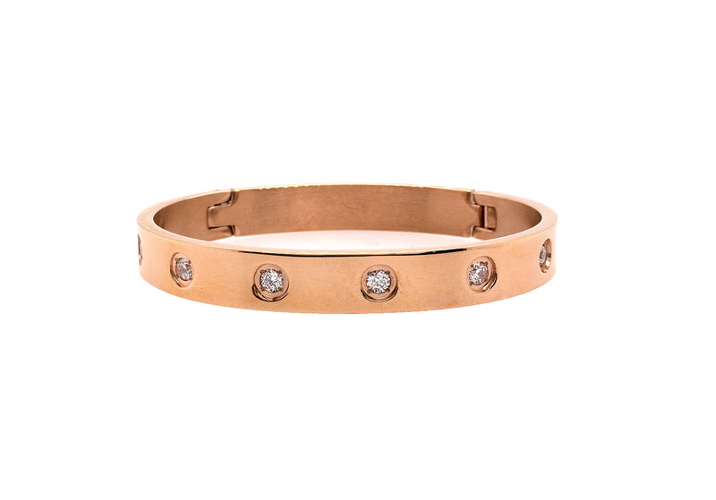rose gold bracelet, bracelet on white background, bangle, bangle bracelet, rose gold bangle, cz bracelet, cubic zirconia bracelet, polished rose gold bracelet, stackable bracelet