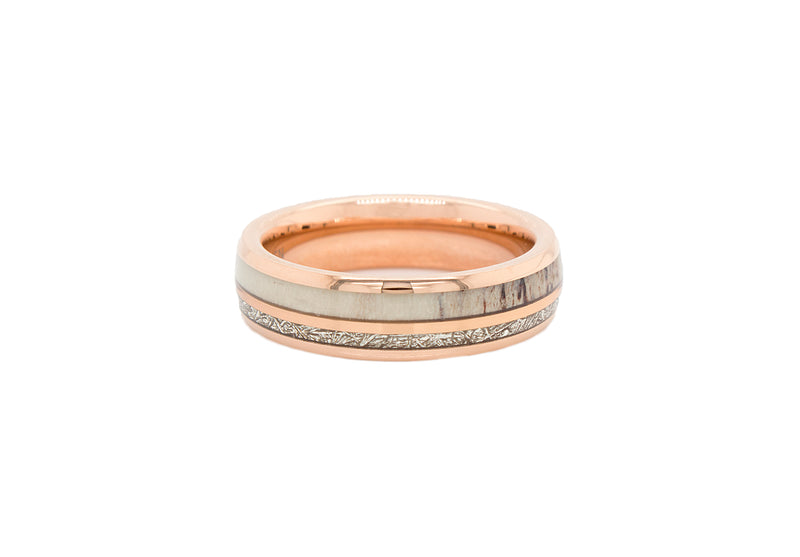 rose gold ring, meteorite ring, antler ring, tungsten ring, 6mm tungsten ring, mens wedding band, women's wedding band, unisex wedding band, white background