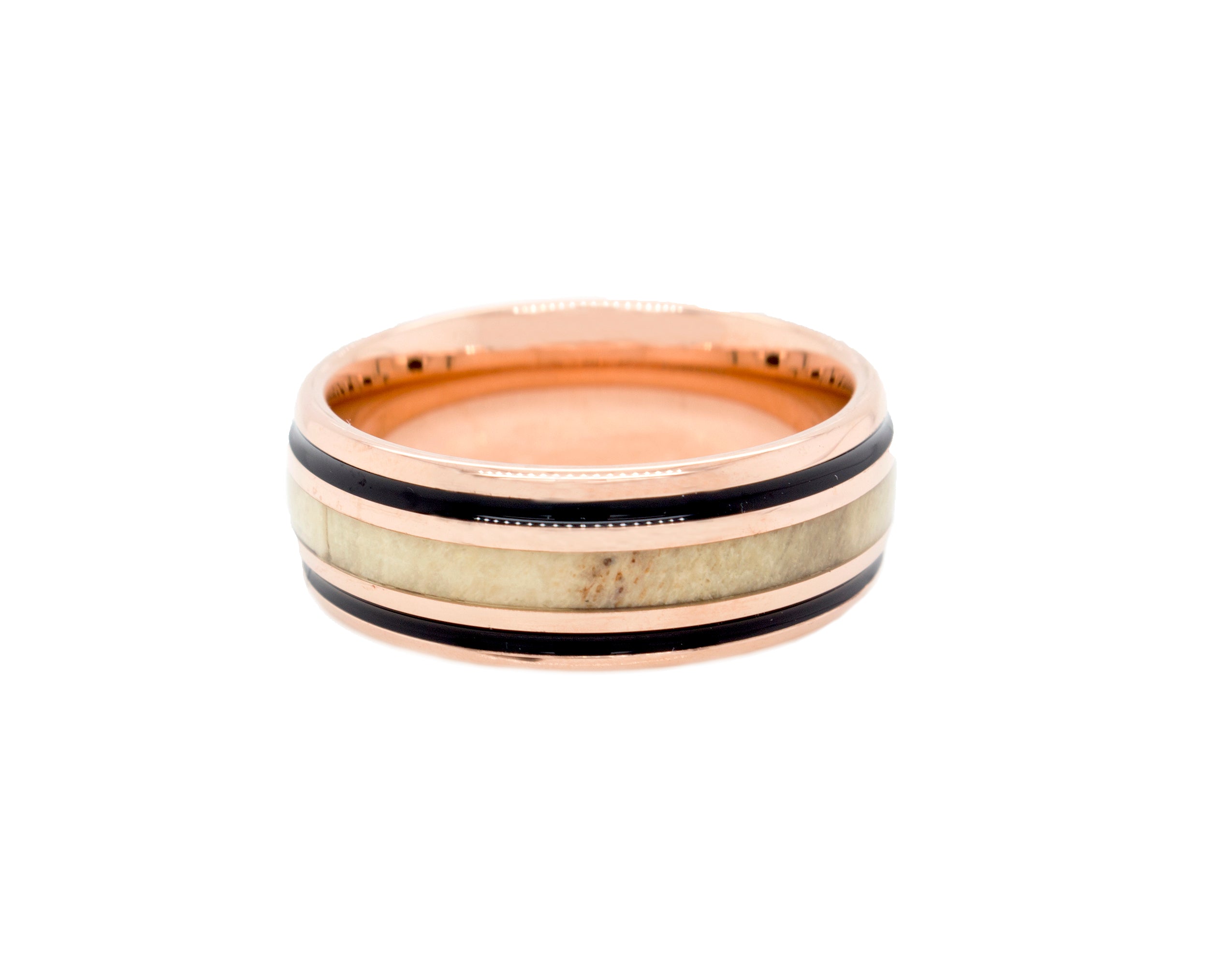 ring, ring on white background, tungsten ring, rose gold tungsten, antler, antler ring, wedding band, mens wedding band, women's wedding band