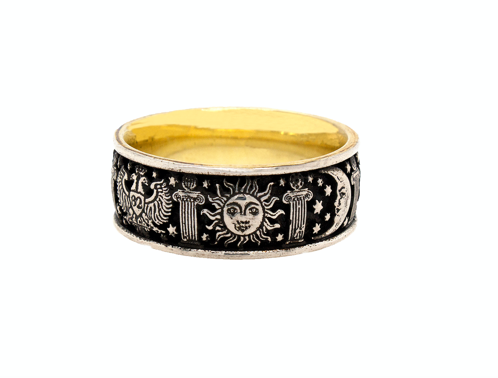 ring, ring on white background, silver ring, sterling silver ring, mens ring, women's ring, yellow gold plated ring, oxidized silver ring, masonic ring, mason symbols, mens mason ring, fashion ring