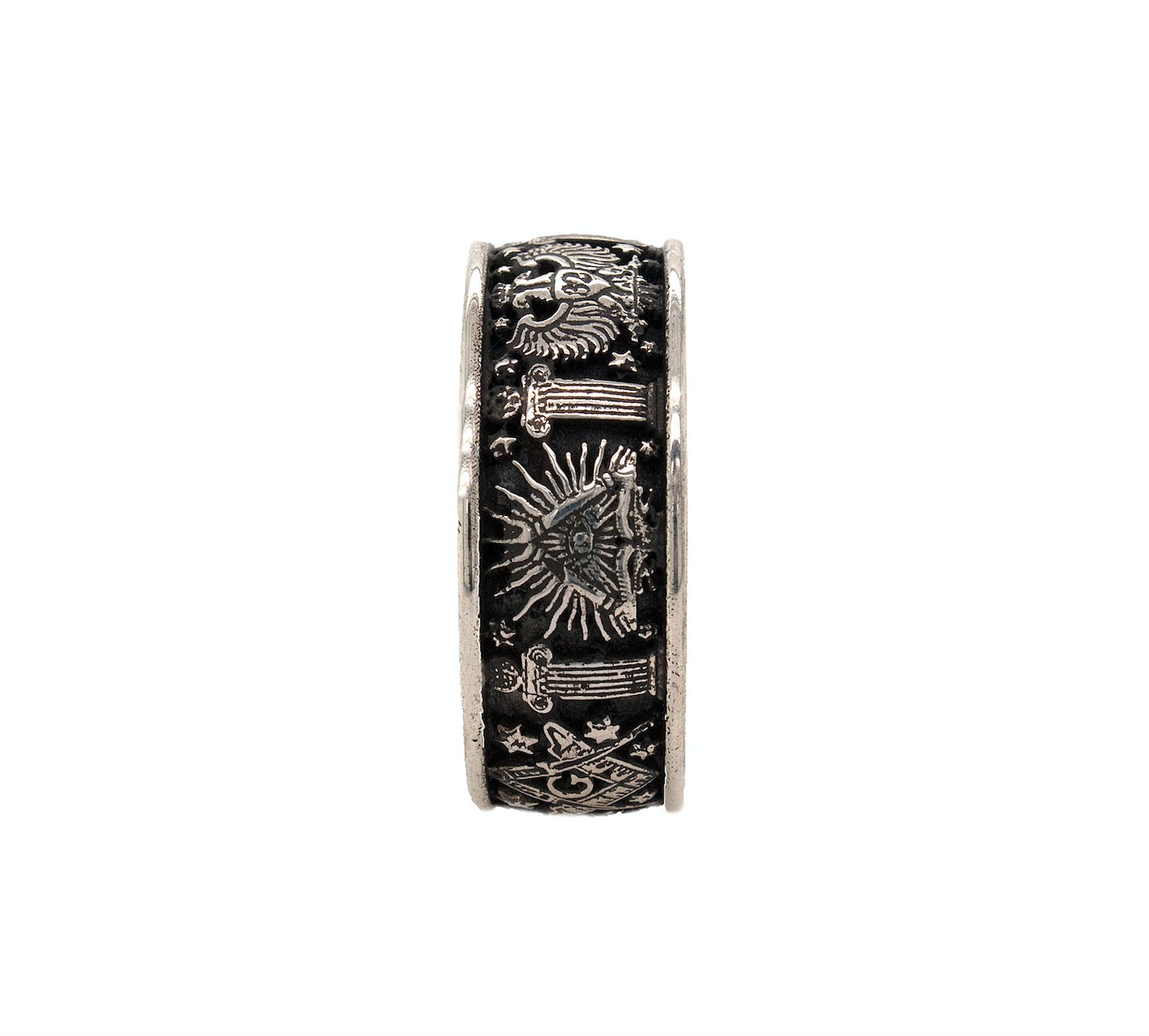 ring, ring on white background, silver ring, sterling silver ring, mens ring, women's ring, yellow gold plated ring, oxidized silver ring, masonic ring, mason symbols, mens mason ring, fashion ring