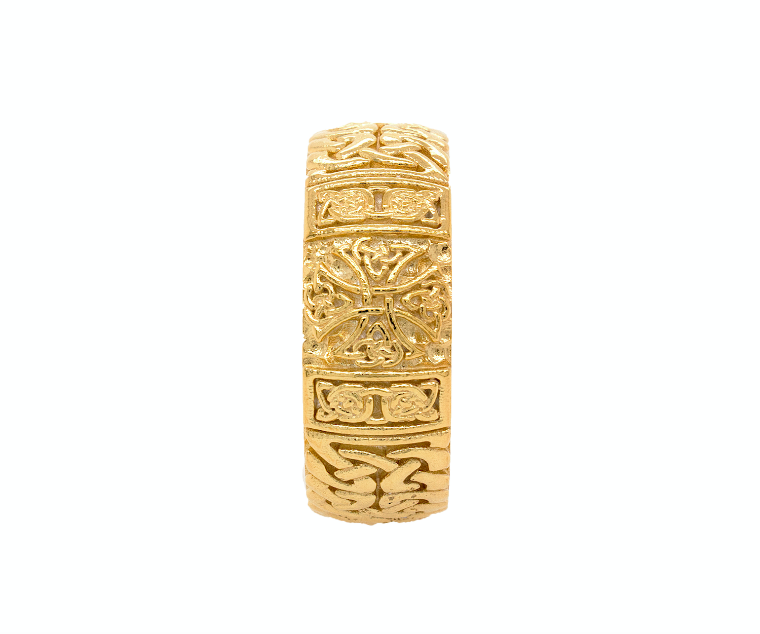 ring, ring on white background, mens ring, women's ring, solid gold ring, solid gold wedding band, wedding band, celtic ring, cross ring, ring with cross, engraved ring, custom ring, solid gold wedding band, cross ring