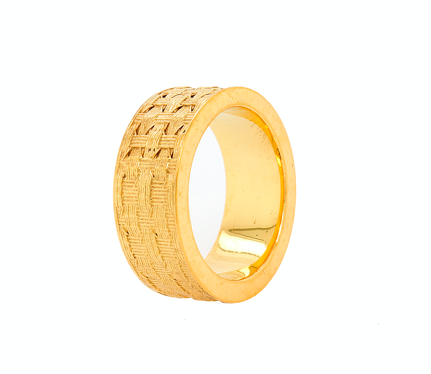 ring, ring on white background, solid gold ring, gold wedding band, solid gold ring, mesh ring, 8mm ring, flat shaped ring, custom ring, mens ring, women's ring, wedding band