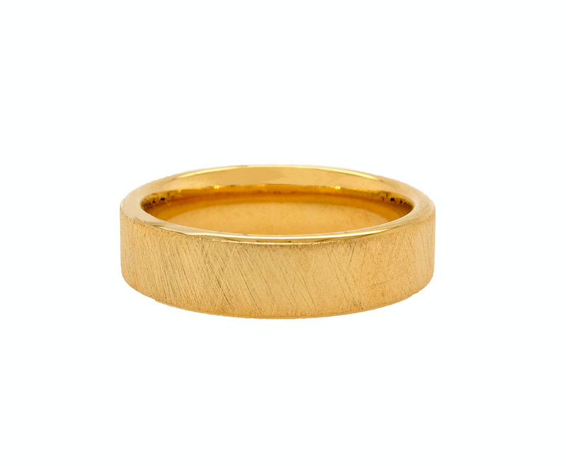 7mm ring, solid yellow gold ring, flat shaped ring, scratched ring, textured ring, brushed ring, wedding band, unisex ring, natural brushed ring