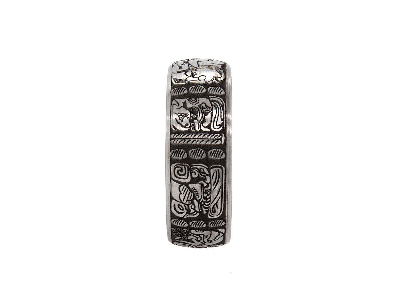ring, ring on white background, mens wedding band, women's wedding band, 8mm ring, 8mm tungsten band, black plated ring, mayan wedding band, custom wedding band, engraved ring, ring with mayan symbols