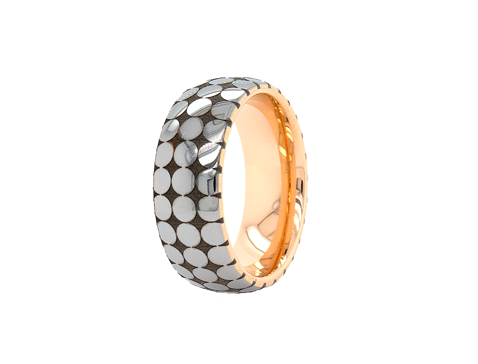 ring, ring on white, tungsten ring, wedding band, rose gold plated tungsten ring, engraved ring, custom wedding band, circle pattern ring, engraved tungsten ring