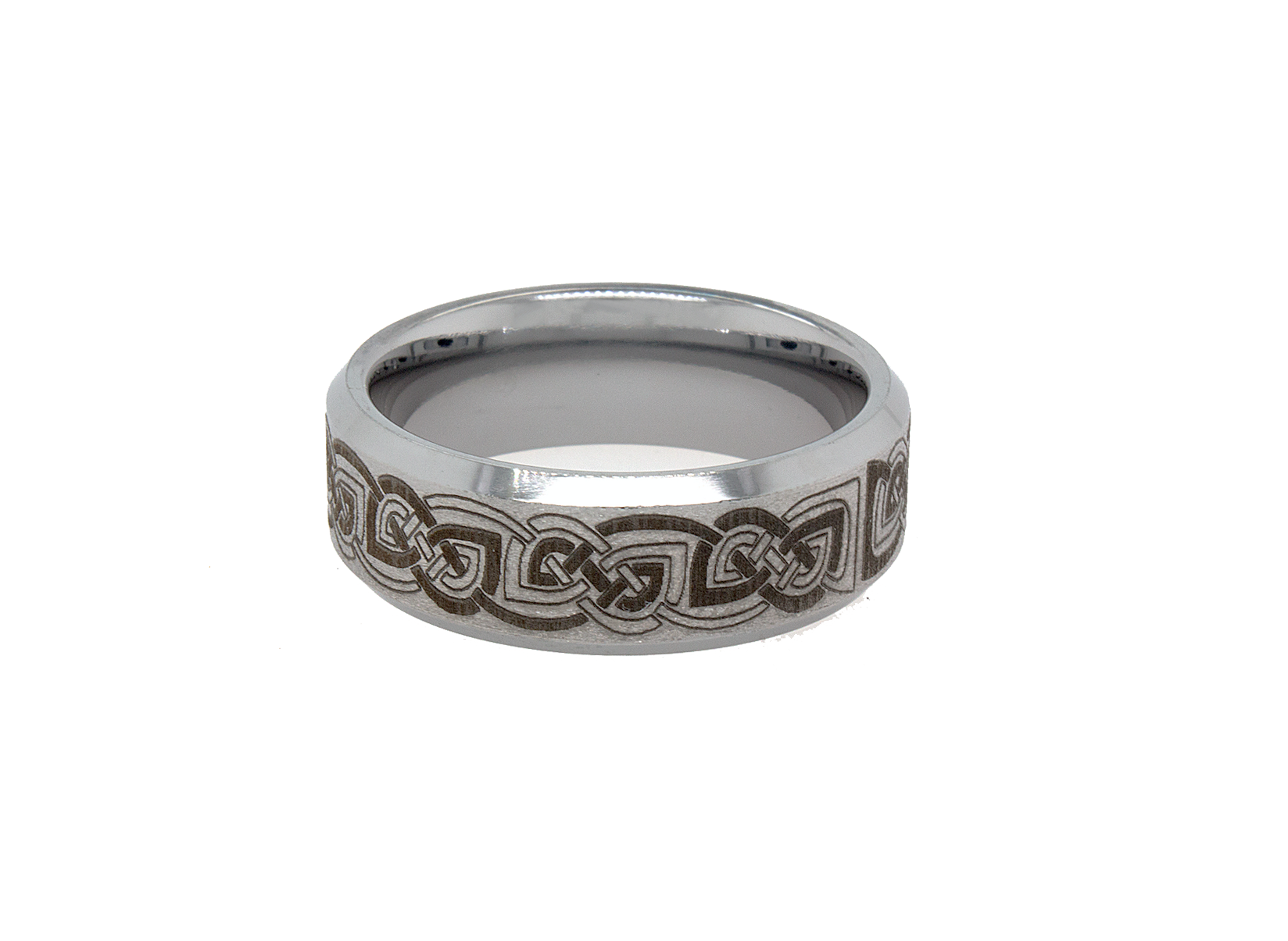 tungsten ring, wedding band, celtic ring, ring with engraving, engraved ring, ring with relic engravings, celtic knot engraving, 8mm ring, ring with white background, custom ring, personalized ring