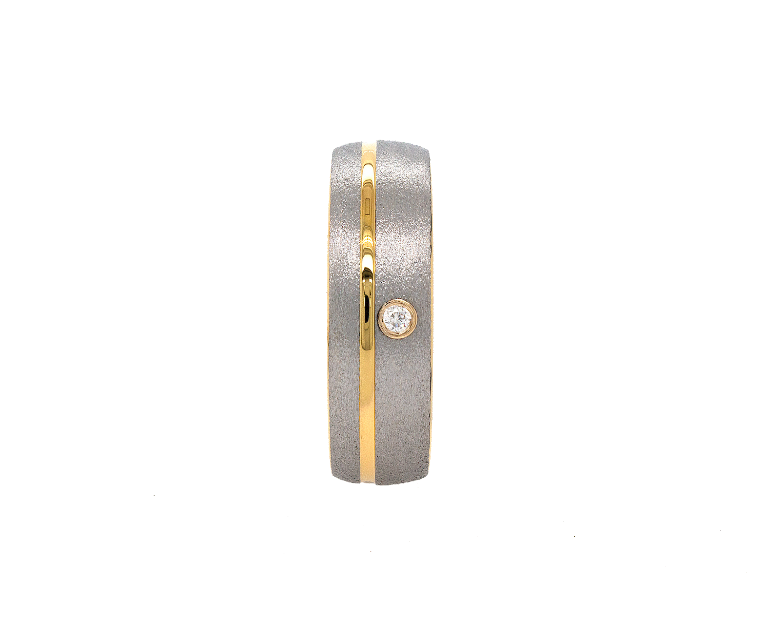 ring, ring on white background, wedding band, mens wedding band, women's wedding band, matte ring, matte wedding band, yellow gold ring, yellow gold plated ring, diamond ring, round shaped diamond, diamond wedding band