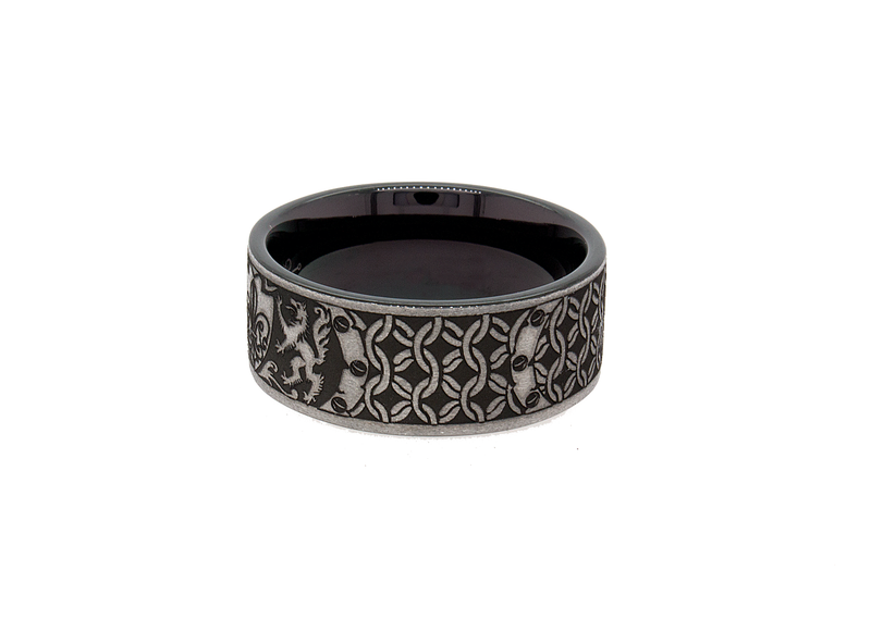 ring, ring on white background, black ring, black and silver ring, medieval ring, black ring, flor de lis, medieval engravings, wedding band, mens wedding band