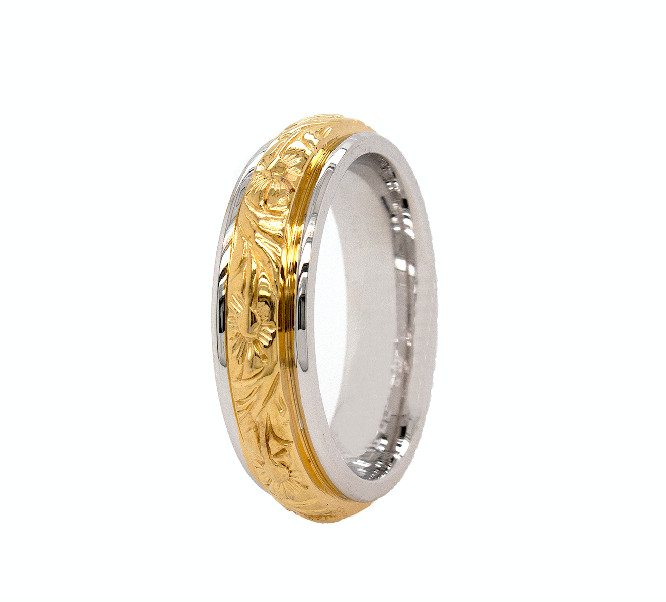 7mm solid gold ring, yellow gold ring, white gold ring, floral ring, two toned ring, victorian ring, custom ring, wedding band for men