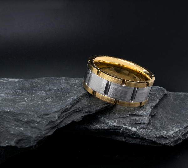 ring, ring on black background, 8mm ring, matte ring, brushed ring, grooved ring, wedding band, mens wedding band, womens wedding band, unisex ring, two-toned ring