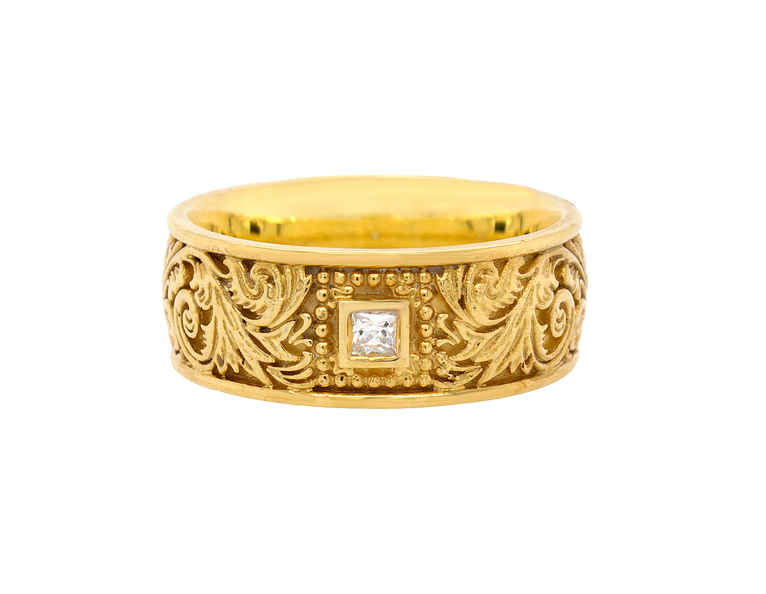 ring, ring on white background, gold ring, solid gold ring, wedding band, yellow gold ring, victorian ring, square shaped diamond ring, diamond wedding band, mens ring, women's wedding band