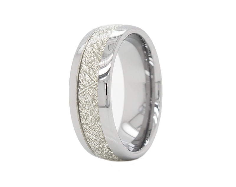 8mm ring, 8mm wedding band, tungsten ring, meteorite ring, ring with meteorite, white background